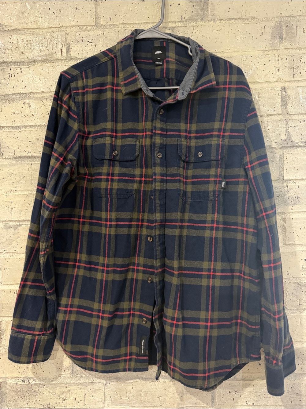 VANS Navy Plaid Shirt Jacket with Green and Red Stripes